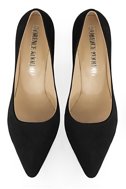 Matt black women's dress pumps,with a square neckline. Tapered toe. Medium comma heels. Top view - Florence KOOIJMAN